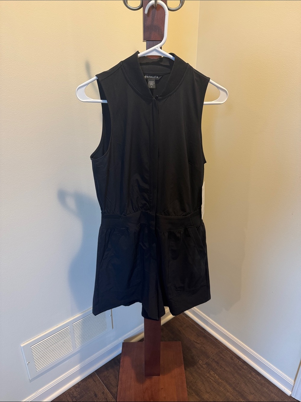 Athleta Black Sleeveless Zip Romper with Pockets